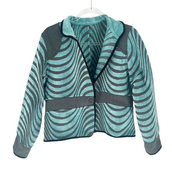 Khangura Jacket Womens Large Blue Tapestry Reversible Animal Print Art to Wear - Picture 4 of 16